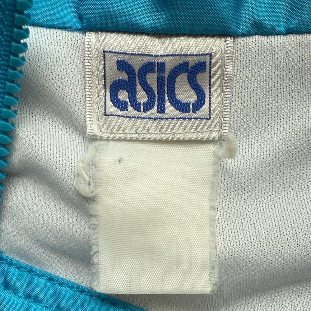 Asics-Women’s Windbreaker 80s or 90s Era Turquoise, Dark Blue and White Large
